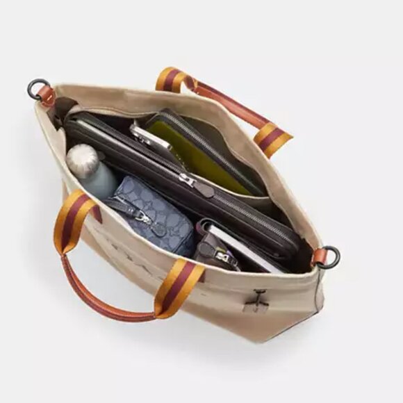 Coach Tote Bag 38 Shoulder Bag Blue Canvas Leather CJ486 Medium Zip Crossbody - Picture 11 of 12